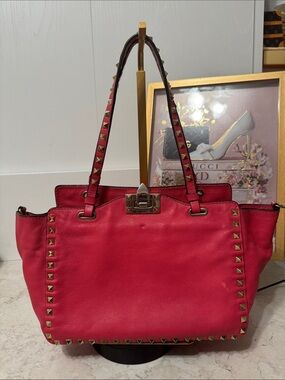 Valentino Garavani Pink Rock Stud Leather Tote Bag